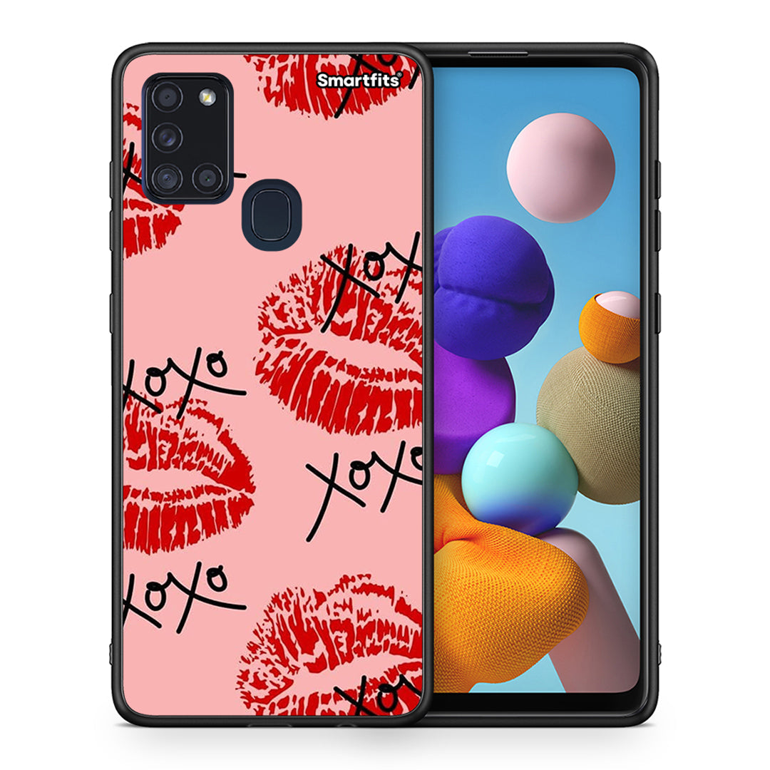 Θήκη Samsung A21s XOXO Lips από τη Smartfits με σχέδιο στο πίσω μέρος και μαύρο περίβλημα | Samsung A21s XOXO Lips case with colorful back and black bezels