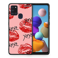 Thumbnail for Θήκη Samsung A21s XOXO Lips από τη Smartfits με σχέδιο στο πίσω μέρος και μαύρο περίβλημα | Samsung A21s XOXO Lips case with colorful back and black bezels