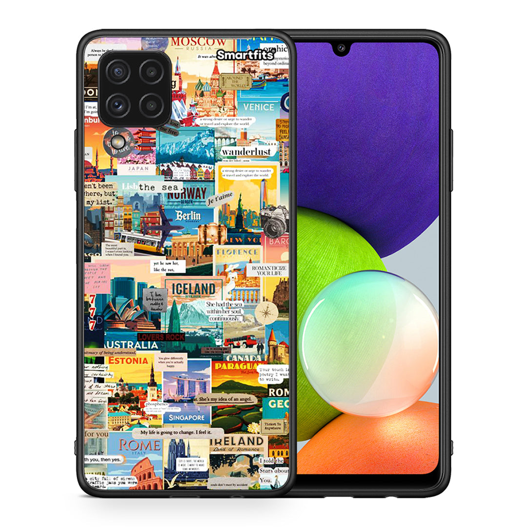 Θήκη Samsung A22 4G Live To Travel από τη Smartfits με σχέδιο στο πίσω μέρος και μαύρο περίβλημα | Samsung A22 4G Live To Travel case with colorful back and black bezels