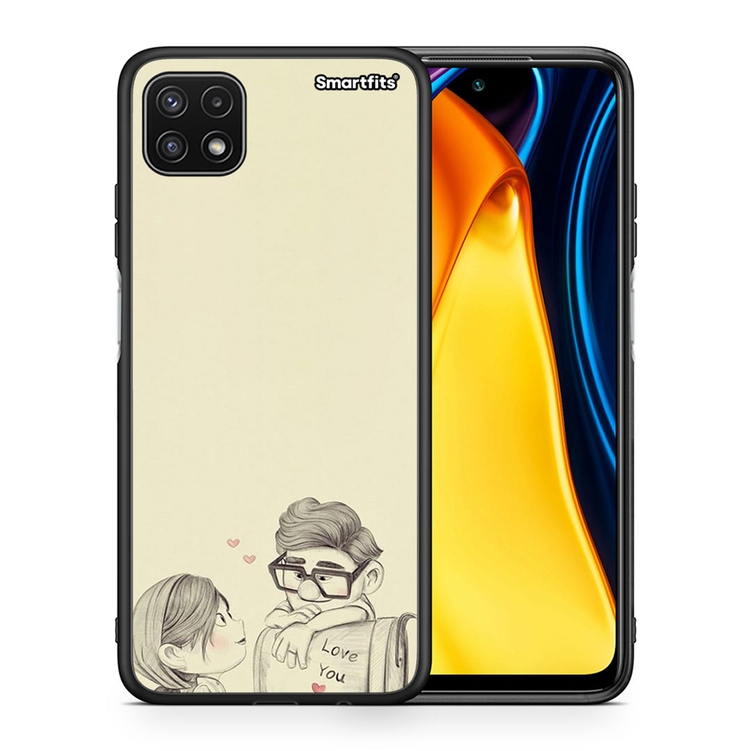 Θήκη Samsung A22 5G Carl And Ellie από τη Smartfits με σχέδιο στο πίσω μέρος και μαύρο περίβλημα | Samsung A22 5G Carl And Ellie case with colorful back and black bezels