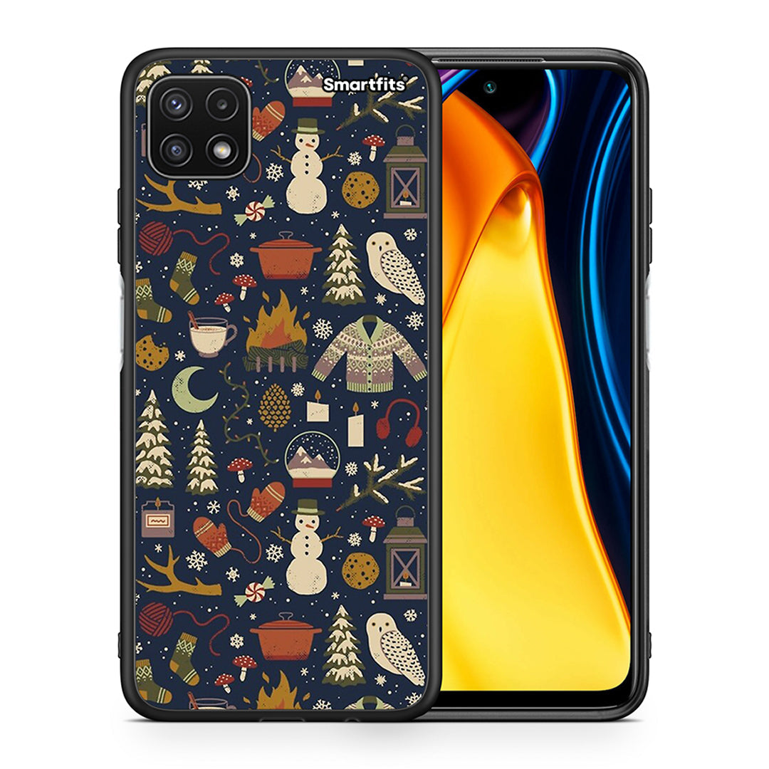 Θήκη Samsung A22 5G Christmas Elements από τη Smartfits με σχέδιο στο πίσω μέρος και μαύρο περίβλημα | Samsung A22 5G Christmas Elements case with colorful back and black bezels