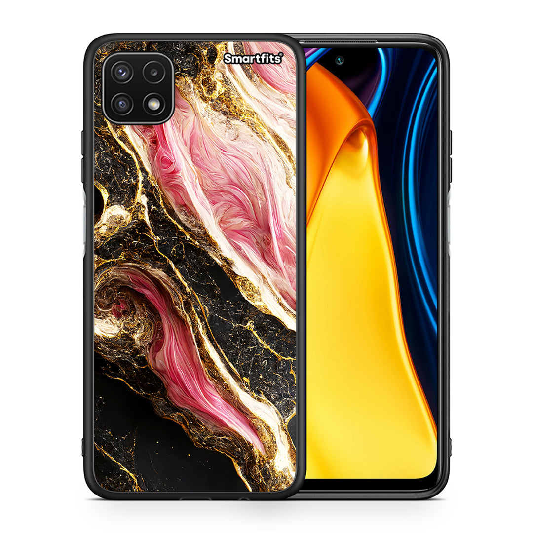 Θήκη Samsung A22 5G Glamorous Pink Marble από τη Smartfits με σχέδιο στο πίσω μέρος και μαύρο περίβλημα | Samsung A22 5G Glamorous Pink Marble case with colorful back and black bezels