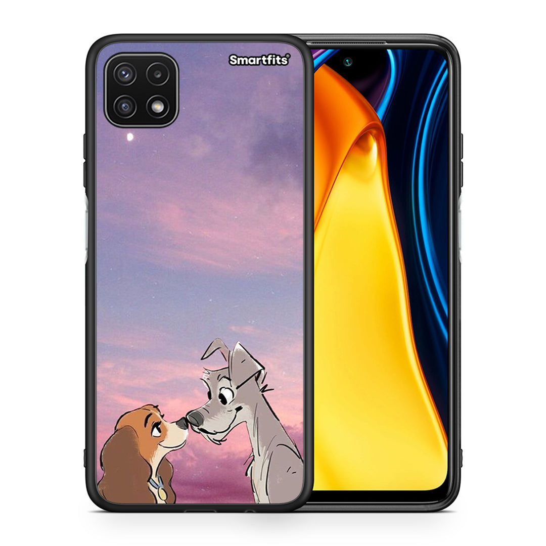 Θήκη Samsung A22 5G Lady And Tramp από τη Smartfits με σχέδιο στο πίσω μέρος και μαύρο περίβλημα | Samsung A22 5G Lady And Tramp case with colorful back and black bezels