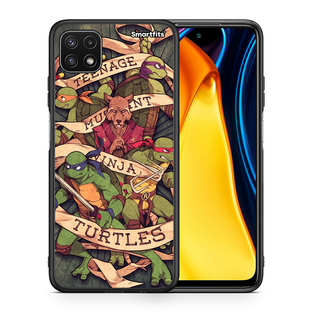 Θήκη Samsung A22 5G Ninja Turtles από τη Smartfits με σχέδιο στο πίσω μέρος και μαύρο περίβλημα | Samsung A22 5G Ninja Turtles case with colorful back and black bezels