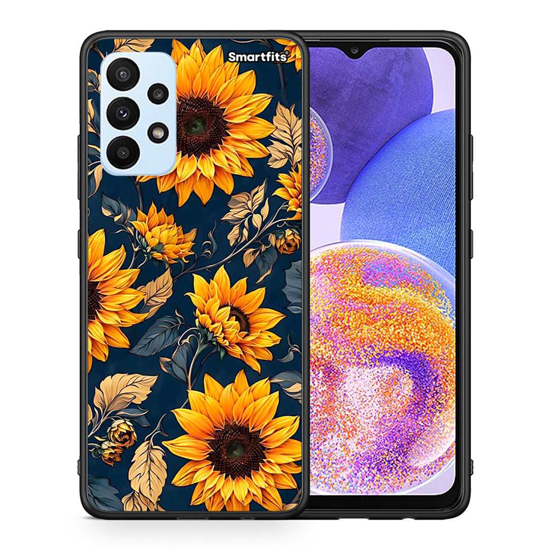 Θήκη Samsung A23 Autumn Sunflowers από τη Smartfits με σχέδιο στο πίσω μέρος και μαύρο περίβλημα | Samsung A23 Autumn Sunflowers case with colorful back and black bezels