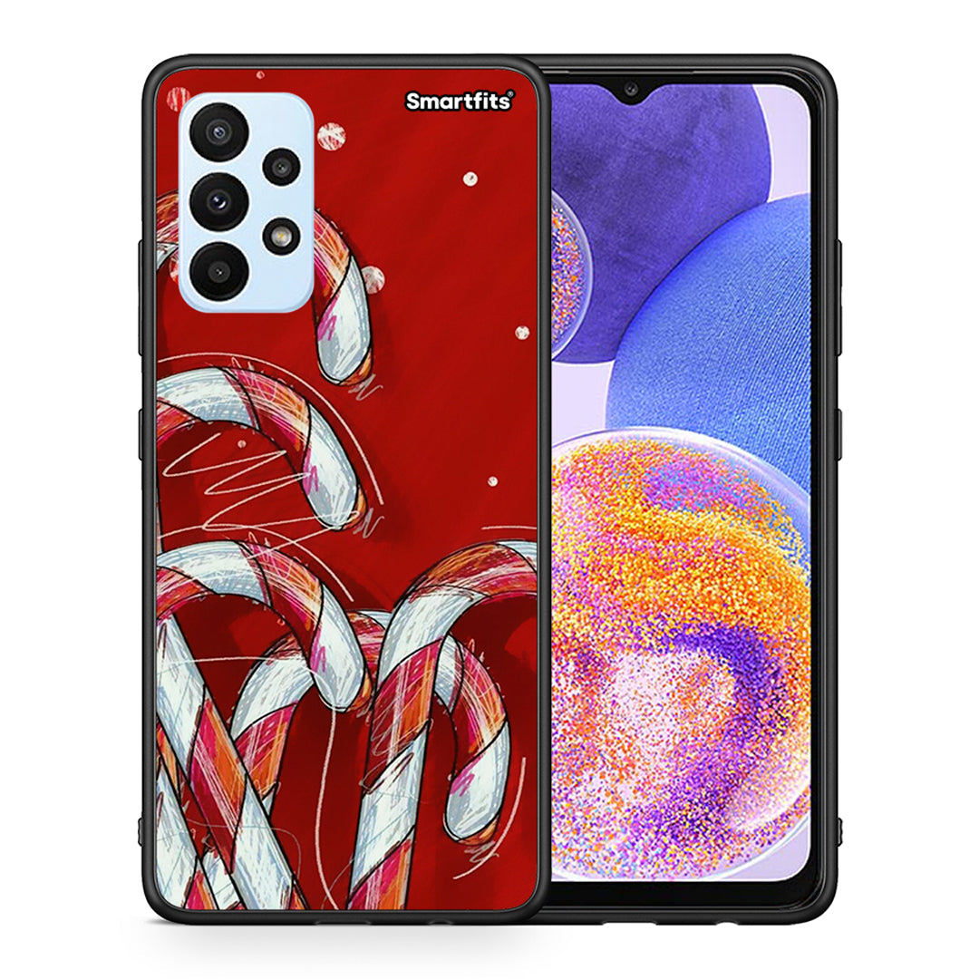 Θήκη Samsung A23 Candy Cane από τη Smartfits με σχέδιο στο πίσω μέρος και μαύρο περίβλημα | Samsung A23 Candy Cane case with colorful back and black bezels