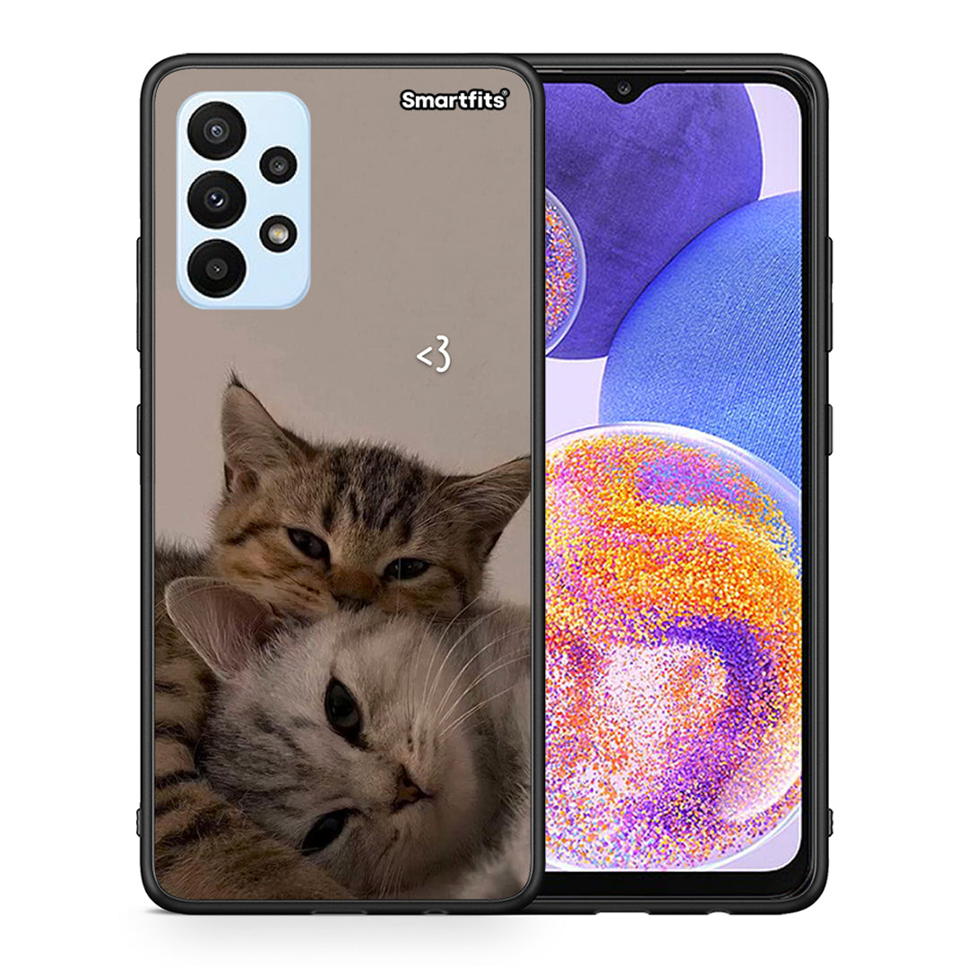 Θήκη Samsung A23 Cats In Love από τη Smartfits με σχέδιο στο πίσω μέρος και μαύρο περίβλημα | Samsung A23 Cats In Love case with colorful back and black bezels