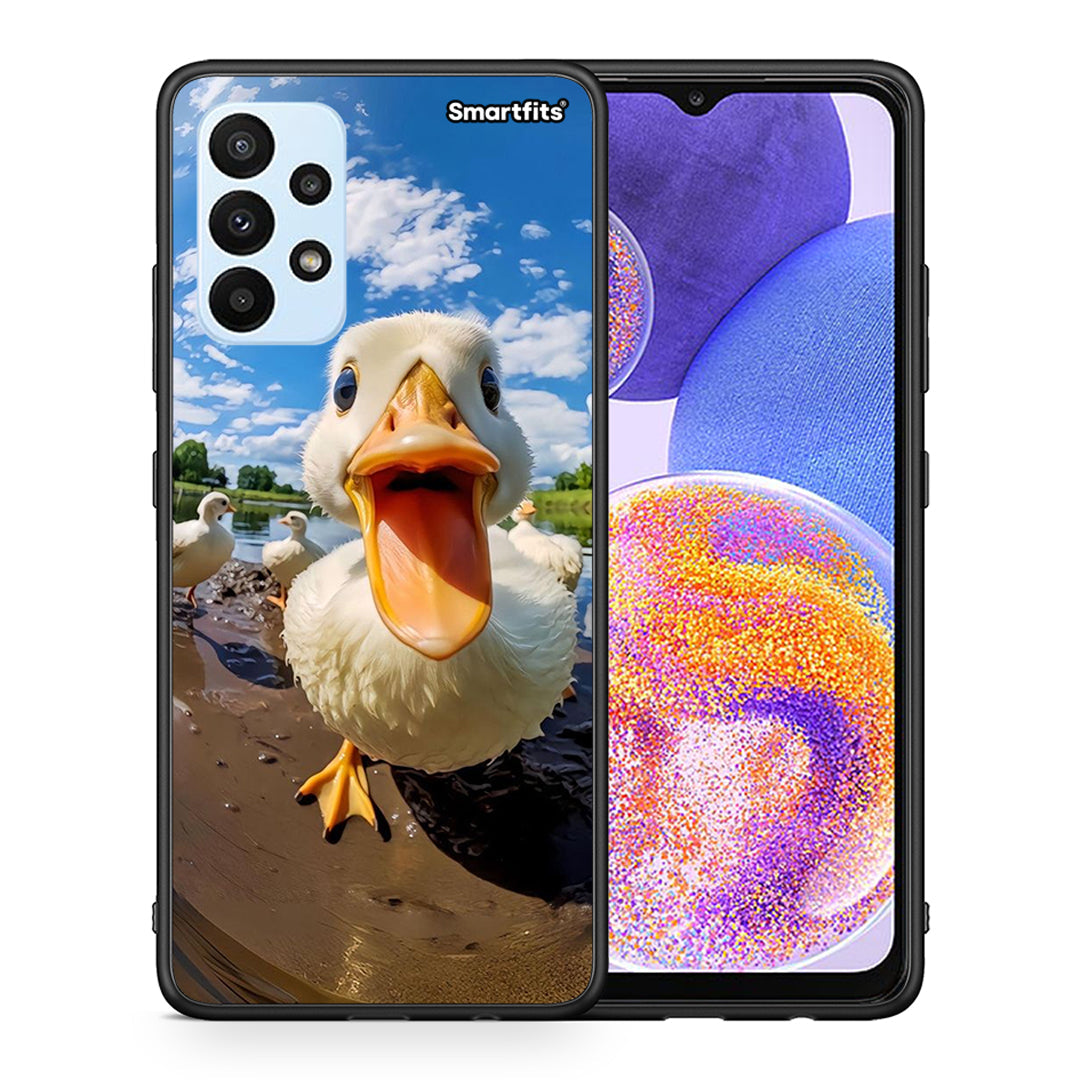 Θήκη Samsung A23 Duck Face από τη Smartfits με σχέδιο στο πίσω μέρος και μαύρο περίβλημα | Samsung A23 Duck Face case with colorful back and black bezels