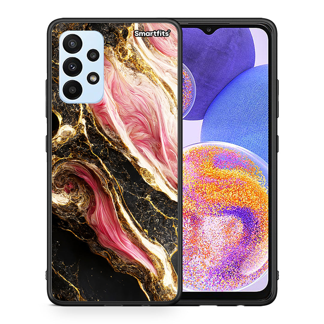 Θήκη Samsung A23 Glamorous Pink Marble από τη Smartfits με σχέδιο στο πίσω μέρος και μαύρο περίβλημα | Samsung A23 Glamorous Pink Marble case with colorful back and black bezels