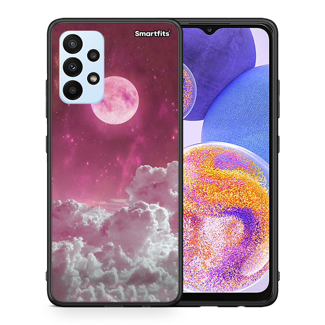 Θήκη Samsung A23 Pink Moon από τη Smartfits με σχέδιο στο πίσω μέρος και μαύρο περίβλημα | Samsung A23 Pink Moon case with colorful back and black bezels