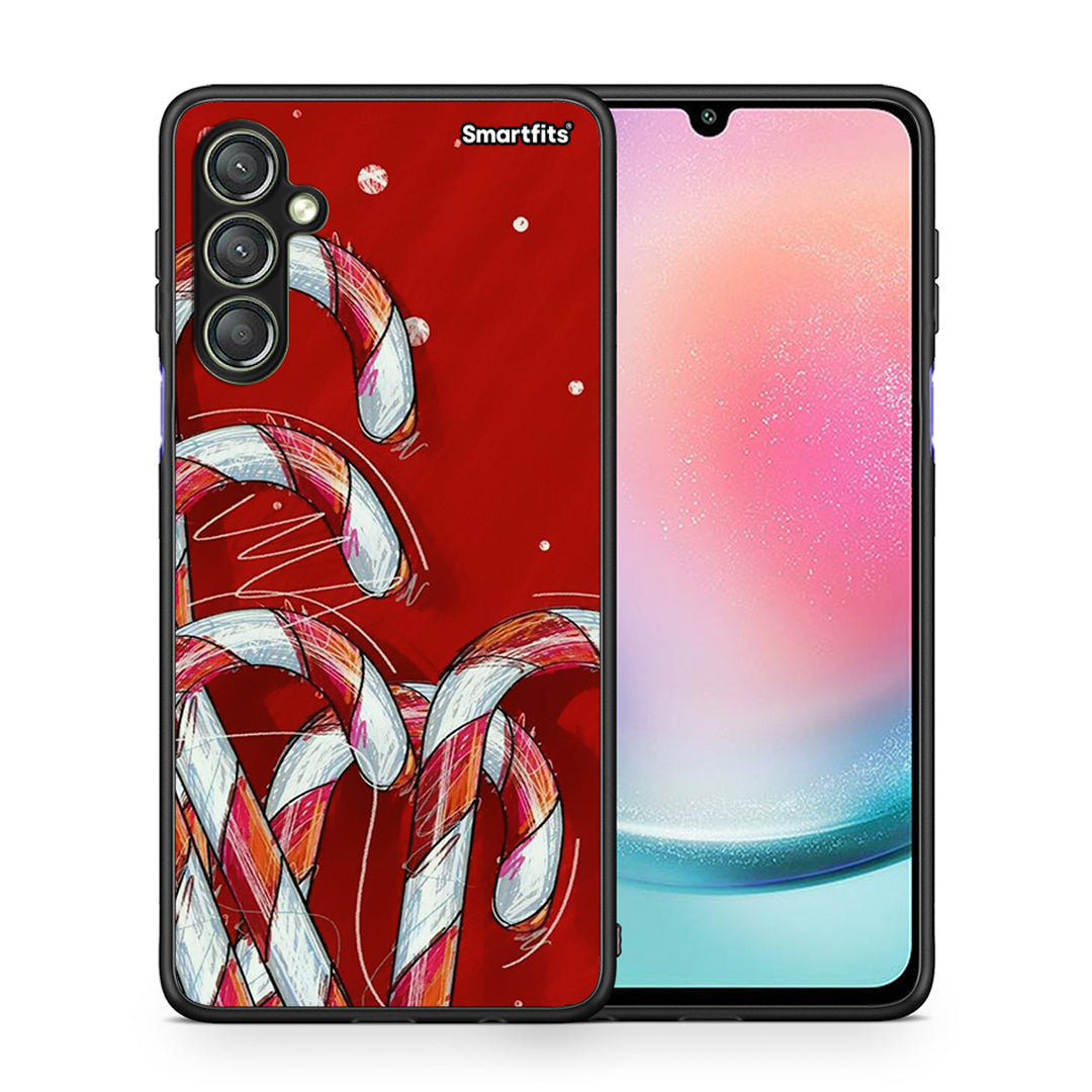 Θήκη Samsung Galaxy A24 4G Candy Cane από τη Smartfits με σχέδιο στο πίσω μέρος και μαύρο περίβλημα | Samsung Galaxy A24 4G Candy Cane Case with Colorful Back and Black Bezels