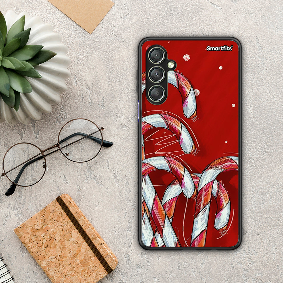 Θήκη Samsung Galaxy A24 4G Candy Cane από τη Smartfits με σχέδιο στο πίσω μέρος και μαύρο περίβλημα | Samsung Galaxy A24 4G Candy Cane Case with Colorful Back and Black Bezels