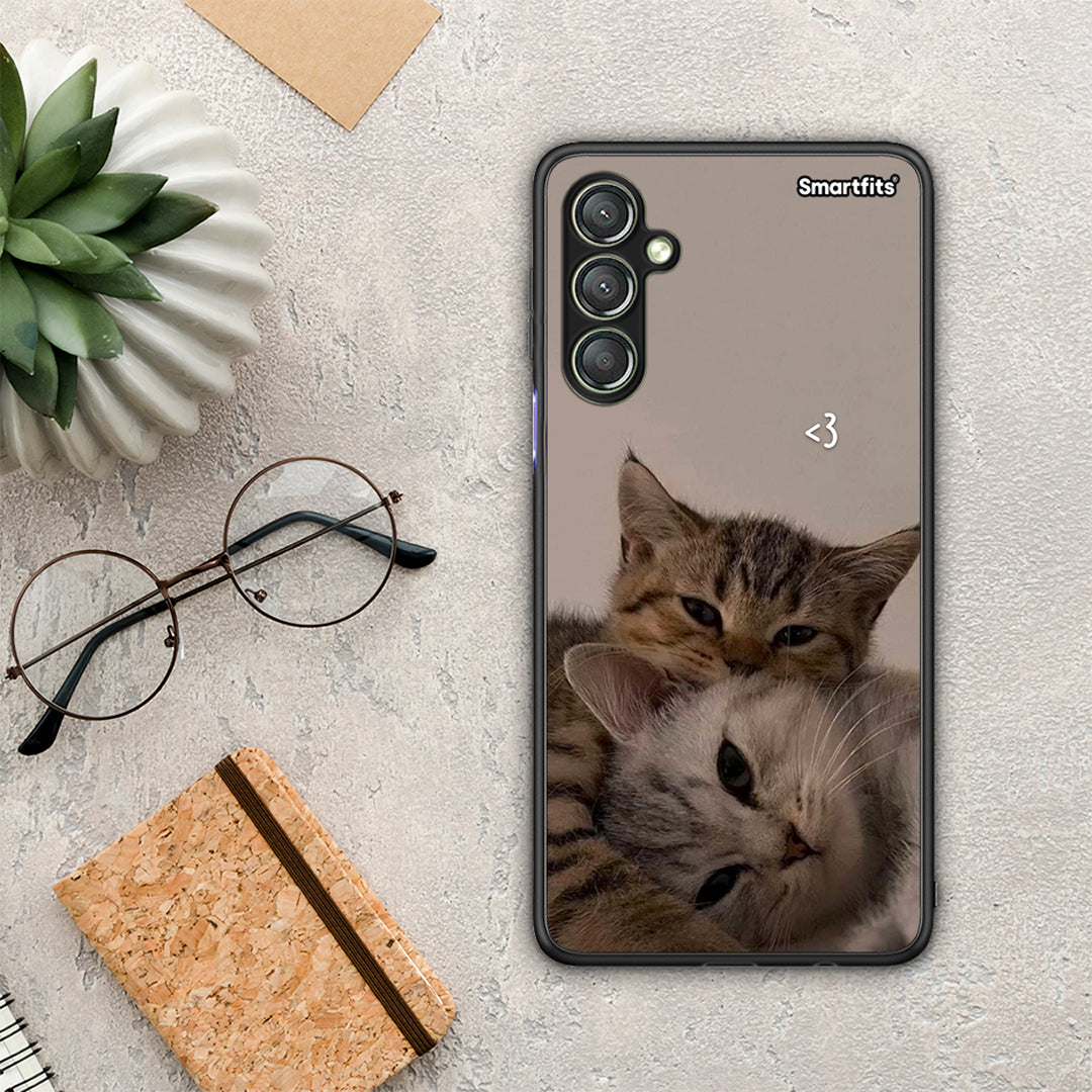 Θήκη Samsung Galaxy A24 4G Cats In Love από τη Smartfits με σχέδιο στο πίσω μέρος και μαύρο περίβλημα | Samsung Galaxy A24 4G Cats In Love Case with Colorful Back and Black Bezels