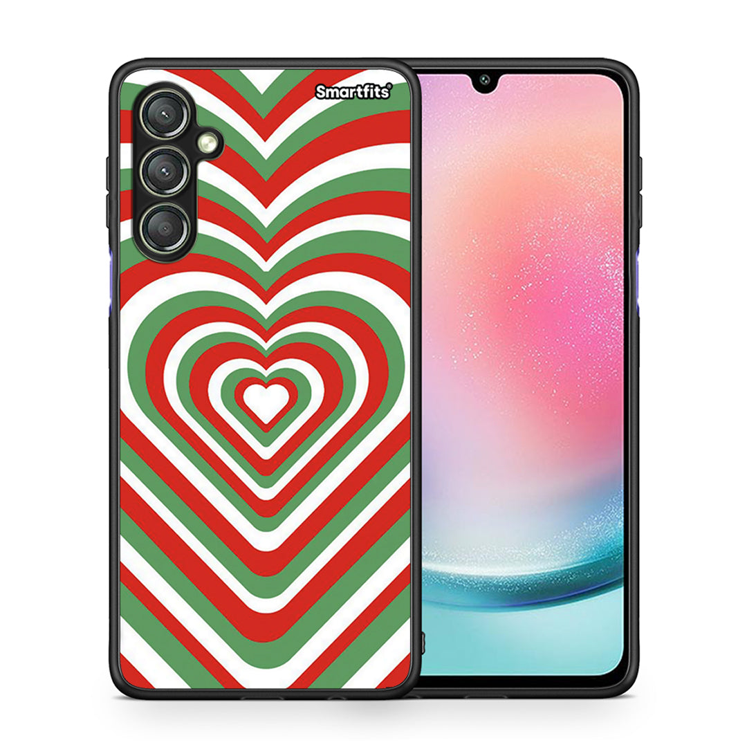 Θήκη Samsung Galaxy A24 4G Christmas Hearts από τη Smartfits με σχέδιο στο πίσω μέρος και μαύρο περίβλημα | Samsung Galaxy A24 4G Christmas Hearts Case with Colorful Back and Black Bezels