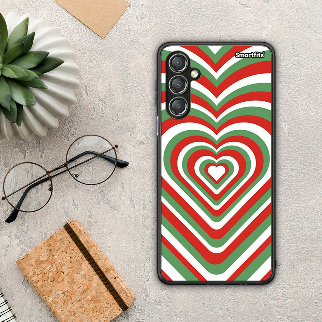 Θήκη Samsung Galaxy A24 4G Christmas Hearts από τη Smartfits με σχέδιο στο πίσω μέρος και μαύρο περίβλημα | Samsung Galaxy A24 4G Christmas Hearts Case with Colorful Back and Black Bezels