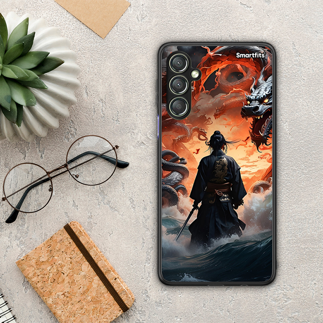 Θήκη Samsung Galaxy A24 4G Dragons Fight από τη Smartfits με σχέδιο στο πίσω μέρος και μαύρο περίβλημα | Samsung Galaxy A24 4G Dragons Fight Case with Colorful Back and Black Bezels