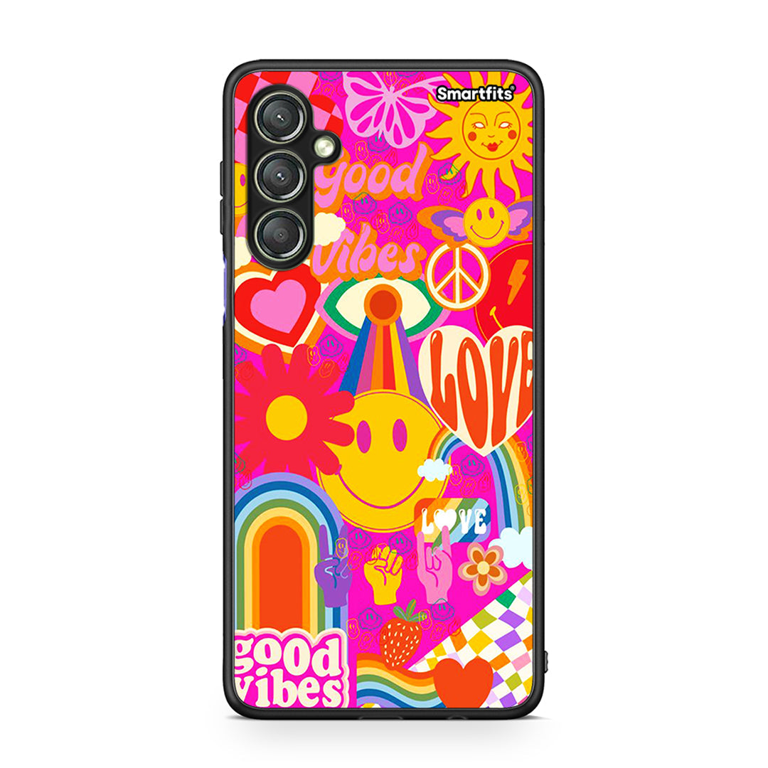 Θήκη Samsung Galaxy A24 4G Hippie Love από τη Smartfits με σχέδιο στο πίσω μέρος και μαύρο περίβλημα | Samsung Galaxy A24 4G Hippie Love Case with Colorful Back and Black Bezels