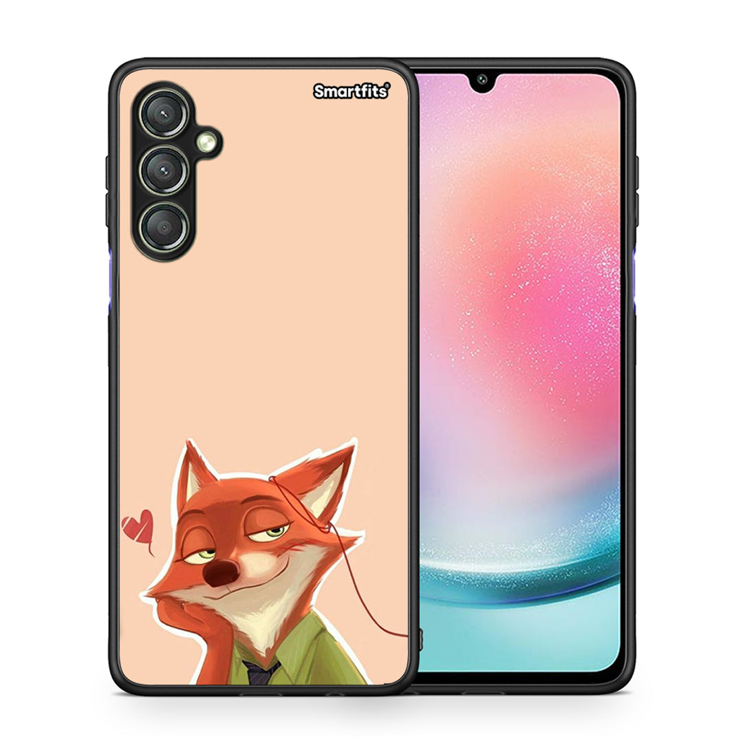 Θήκη Samsung Galaxy A24 4G Nick Wilde And Judy Hopps Love 1 από τη Smartfits με σχέδιο στο πίσω μέρος και μαύρο περίβλημα | Samsung Galaxy A24 4G Nick Wilde And Judy Hopps Love 1 Case with Colorful Back and Black Bezels