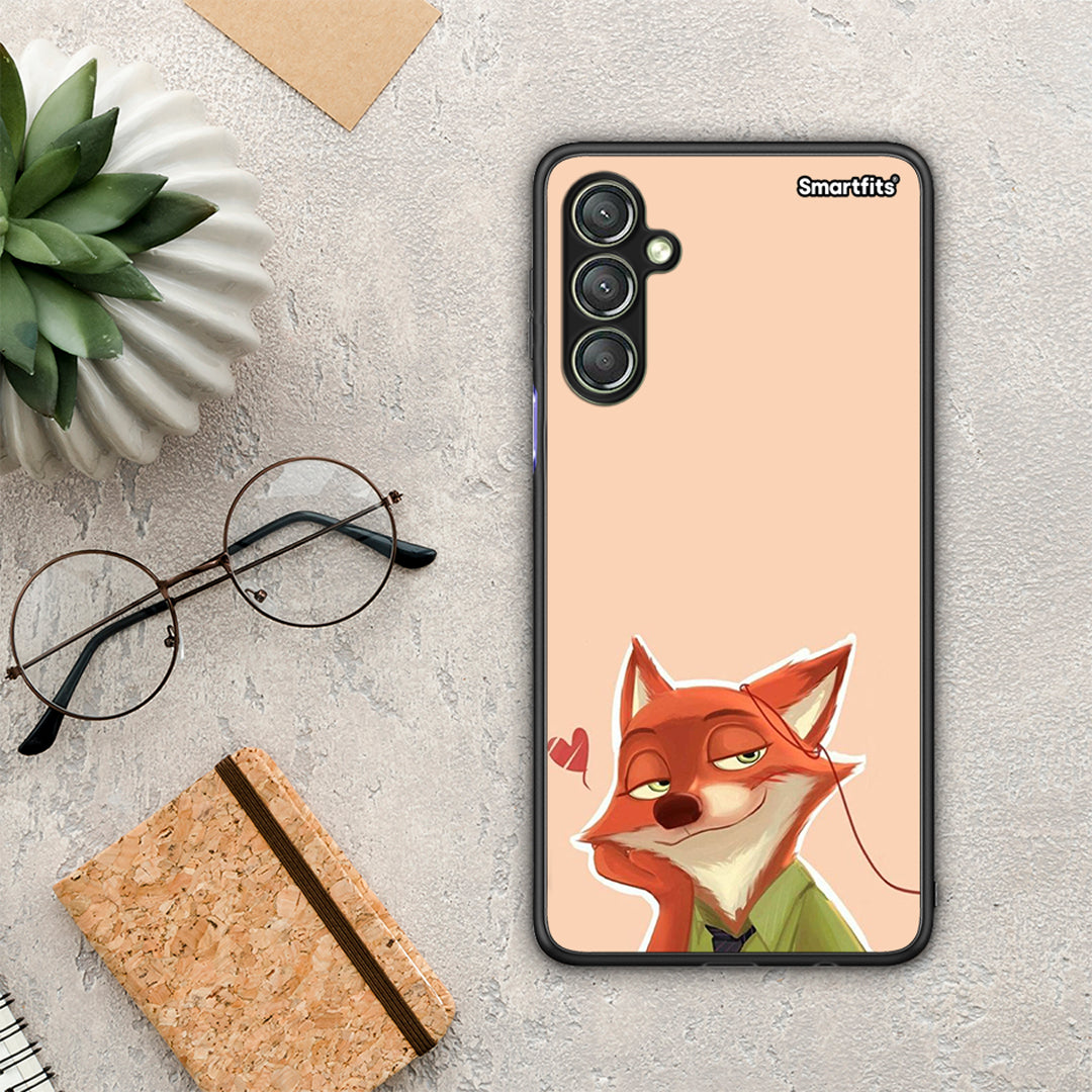 Θήκη Samsung Galaxy A24 4G Nick Wilde And Judy Hopps Love 1 από τη Smartfits με σχέδιο στο πίσω μέρος και μαύρο περίβλημα | Samsung Galaxy A24 4G Nick Wilde And Judy Hopps Love 1 Case with Colorful Back and Black Bezels