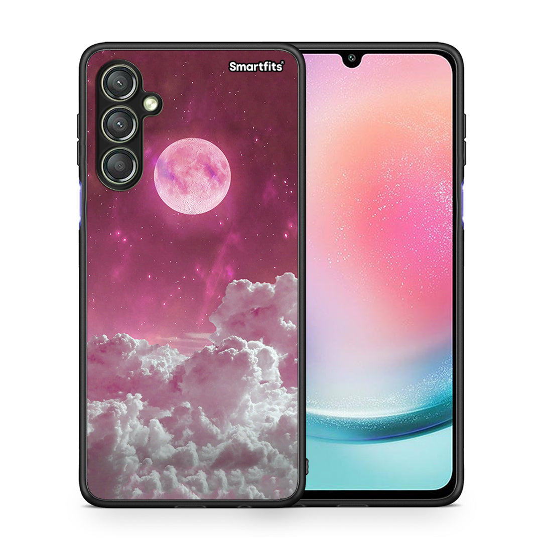 Θήκη Samsung Galaxy A24 4G Pink Moon από τη Smartfits με σχέδιο στο πίσω μέρος και μαύρο περίβλημα | Samsung Galaxy A24 4G Pink Moon Case with Colorful Back and Black Bezels