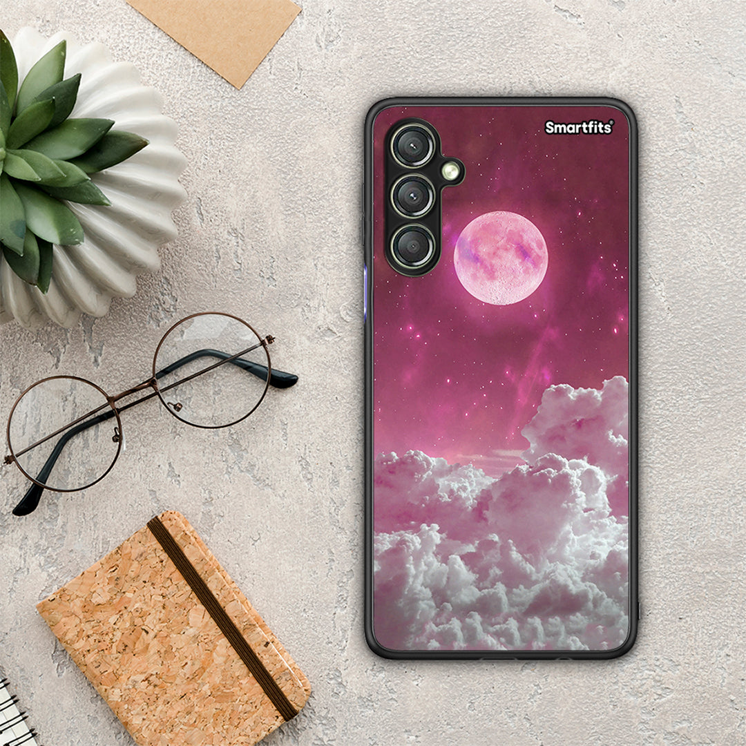 Θήκη Samsung Galaxy A24 4G Pink Moon από τη Smartfits με σχέδιο στο πίσω μέρος και μαύρο περίβλημα | Samsung Galaxy A24 4G Pink Moon Case with Colorful Back and Black Bezels