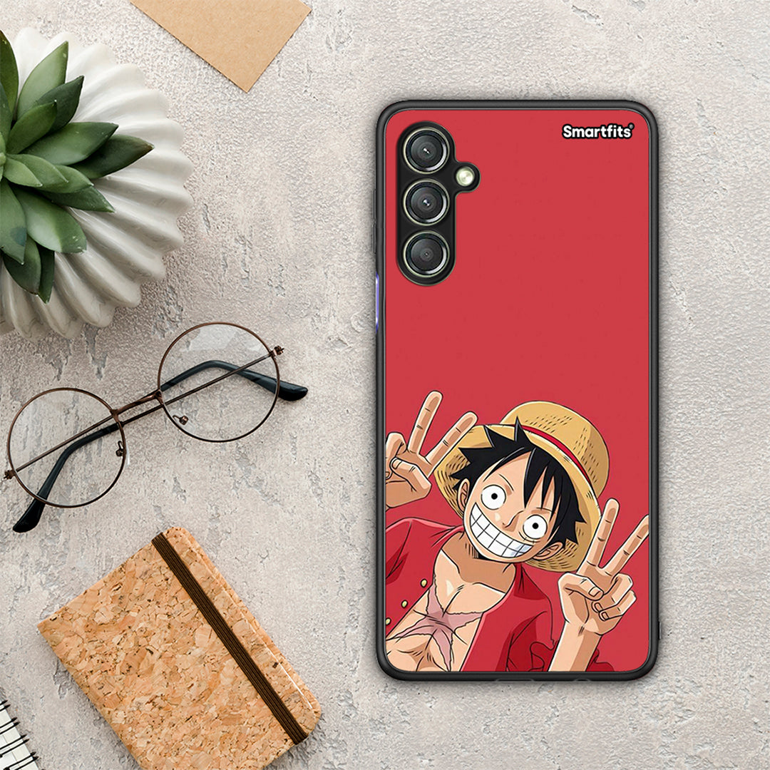 Θήκη Samsung Galaxy A24 4G Pirate Luffy από τη Smartfits με σχέδιο στο πίσω μέρος και μαύρο περίβλημα | Samsung Galaxy A24 4G Pirate Luffy Case with Colorful Back and Black Bezels