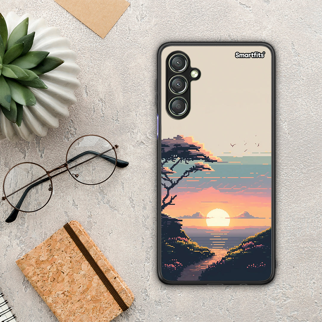 Θήκη Samsung Galaxy A24 4G Pixel Sunset από τη Smartfits με σχέδιο στο πίσω μέρος και μαύρο περίβλημα | Samsung Galaxy A24 4G Pixel Sunset Case with Colorful Back and Black Bezels