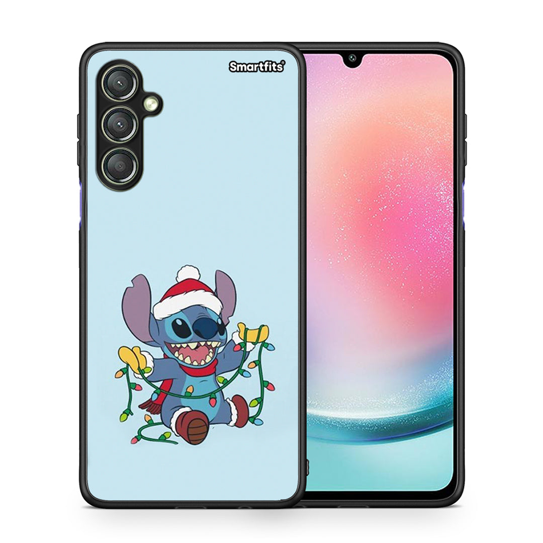 Θήκη Samsung Galaxy A24 4G Santa Stich από τη Smartfits με σχέδιο στο πίσω μέρος και μαύρο περίβλημα | Samsung Galaxy A24 4G Santa Stich Case with Colorful Back and Black Bezels