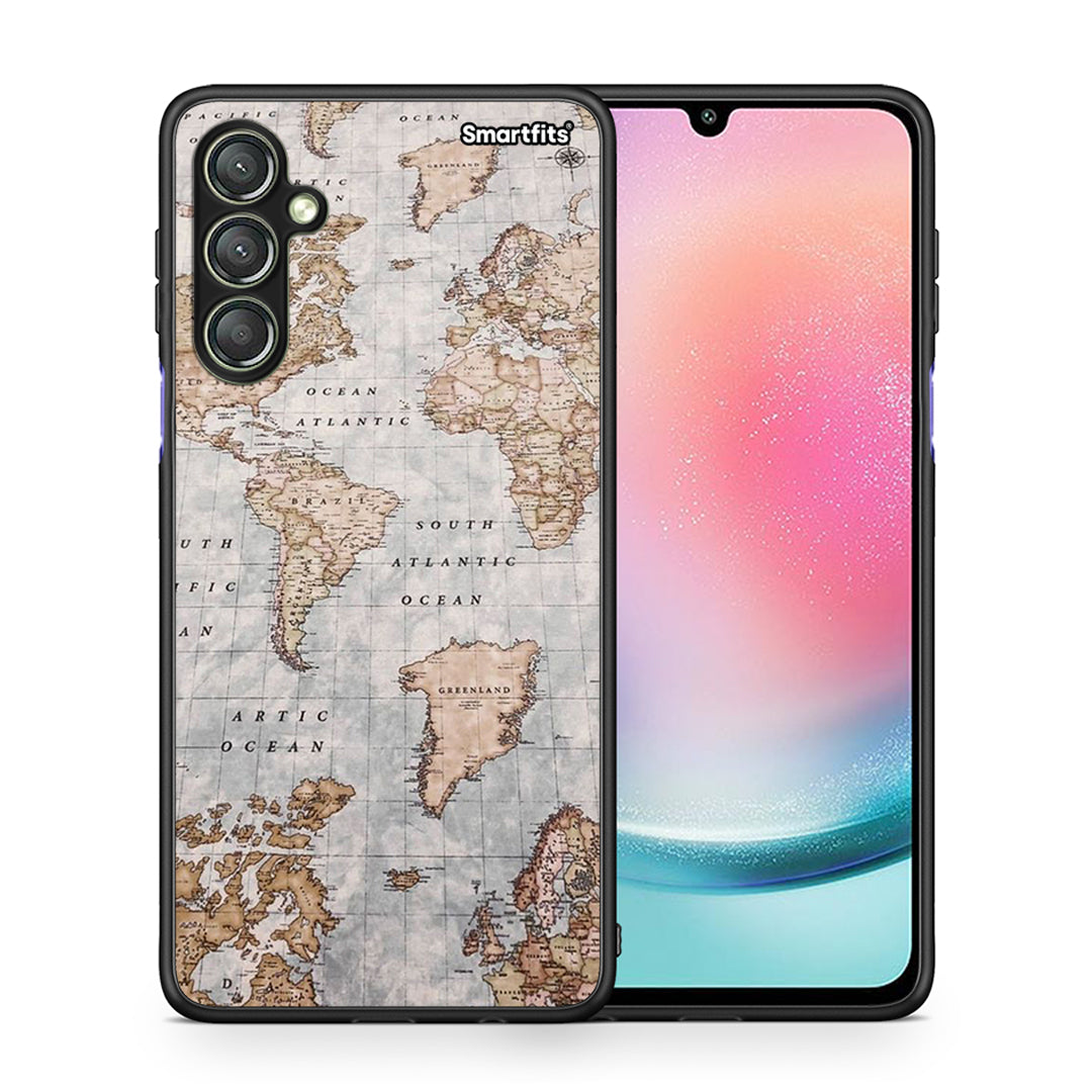 Θήκη Samsung Galaxy A24 4G World Map από τη Smartfits με σχέδιο στο πίσω μέρος και μαύρο περίβλημα | Samsung Galaxy A24 4G World Map Case with Colorful Back and Black Bezels