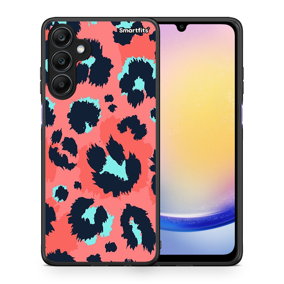 Θήκη Samsung Galaxy A25 5G Pink Leopard Animal από τη Smartfits με σχέδιο στο πίσω μέρος και μαύρο περίβλημα | Samsung Galaxy A25 5G Pink Leopard Animal case with colorful back and black bezels