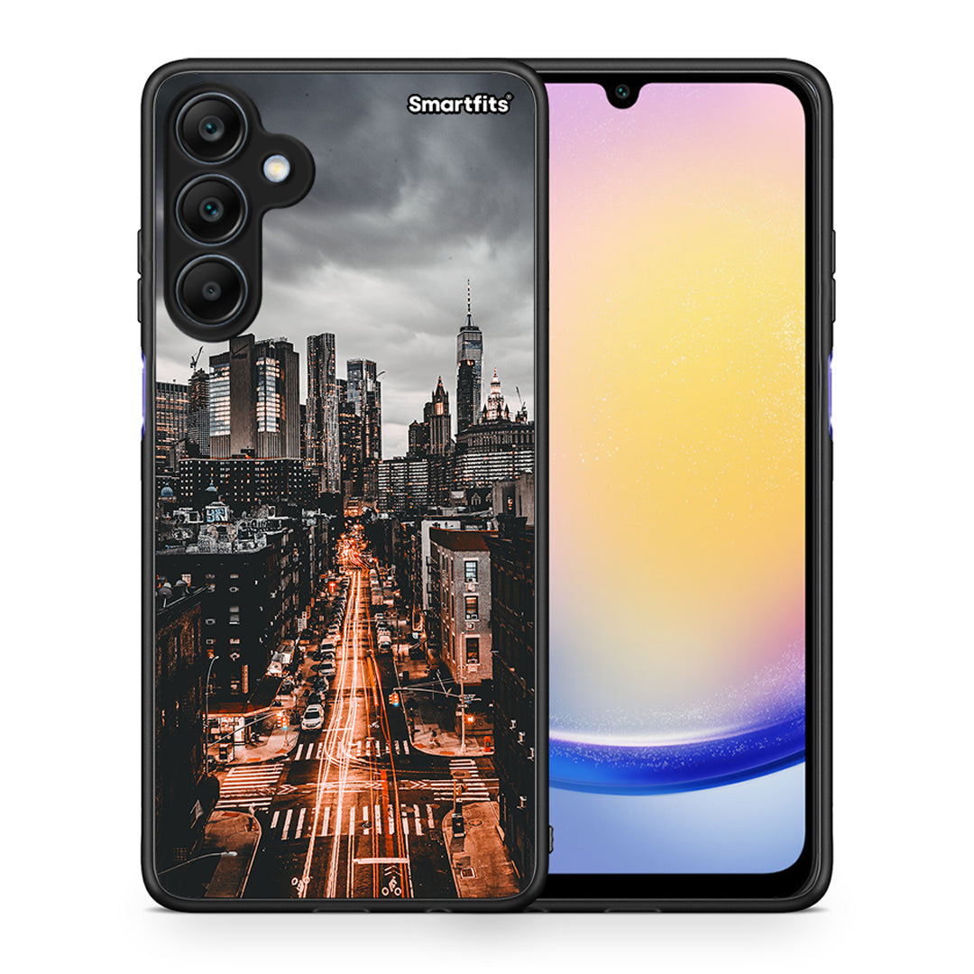 Θήκη Samsung Galaxy A25 5G City Lights από τη Smartfits με σχέδιο στο πίσω μέρος και μαύρο περίβλημα | Samsung Galaxy A25 5G City Lights case with colorful back and black bezels