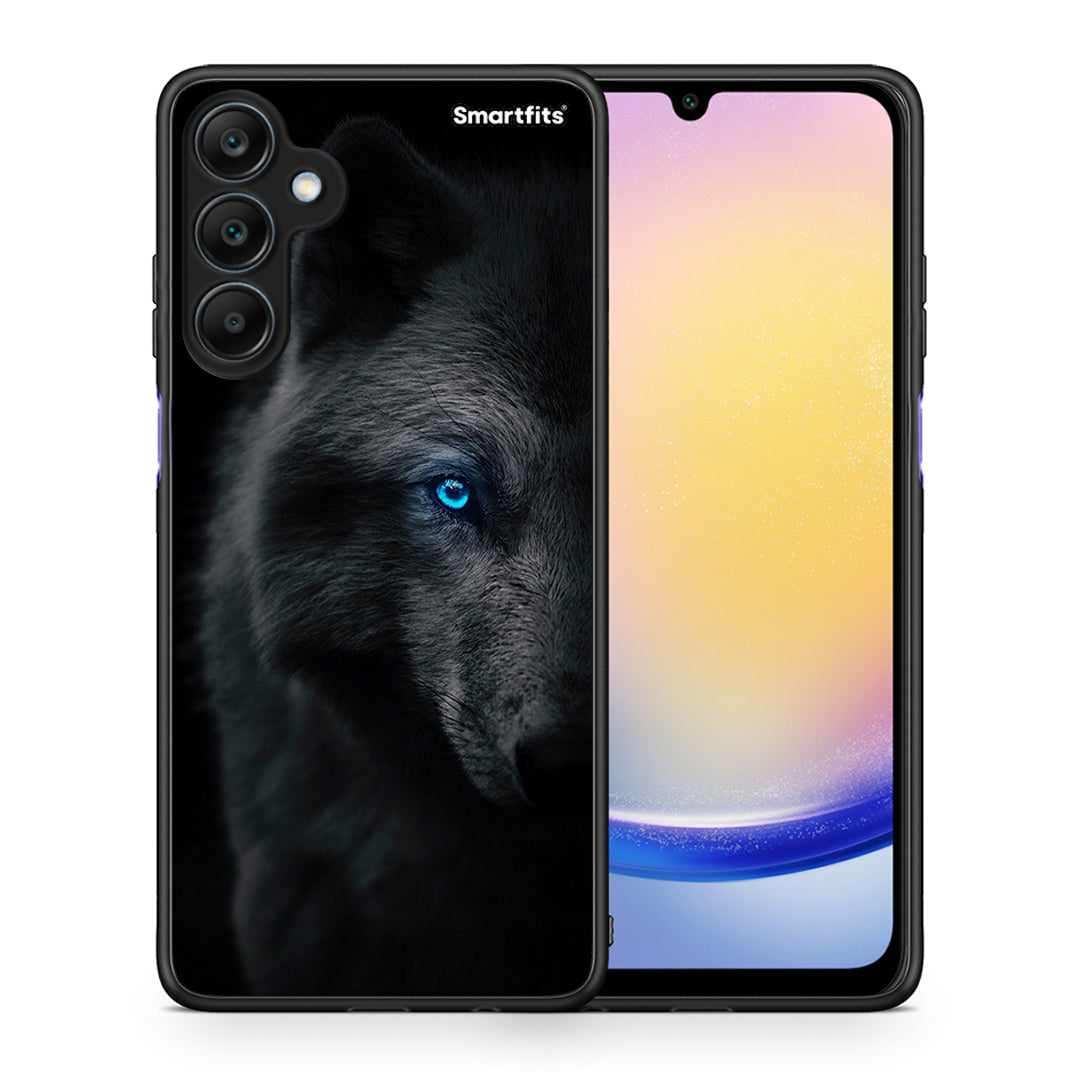 Θήκη Samsung Galaxy A25 5G Dark Wolf από τη Smartfits με σχέδιο στο πίσω μέρος και μαύρο περίβλημα | Samsung Galaxy A25 5G Dark Wolf case with colorful back and black bezels