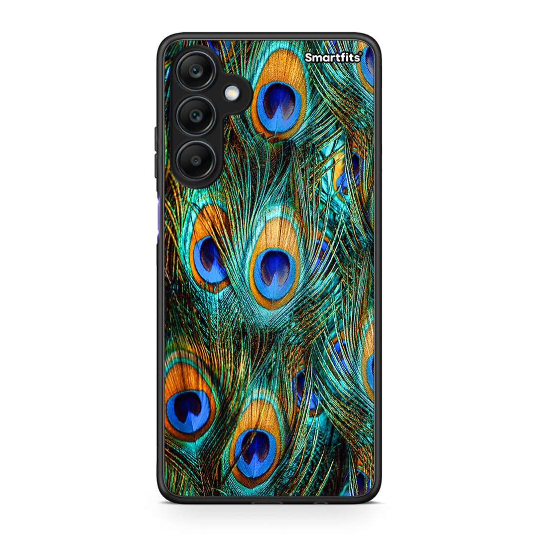 Samsung Galaxy A25 5G Real Peacock Feathers θήκη από τη Smartfits με σχέδιο στο πίσω μέρος και μαύρο περίβλημα | Smartphone case with colorful back and black bezels by Smartfits