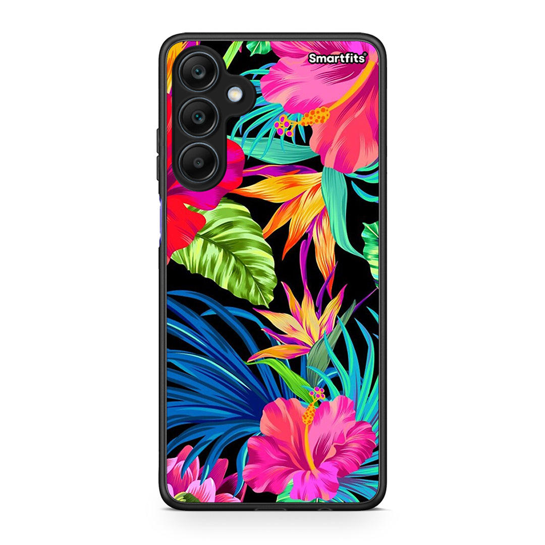 Samsung Galaxy A25 5G Tropical Flowers θήκη από τη Smartfits με σχέδιο στο πίσω μέρος και μαύρο περίβλημα | Smartphone case with colorful back and black bezels by Smartfits