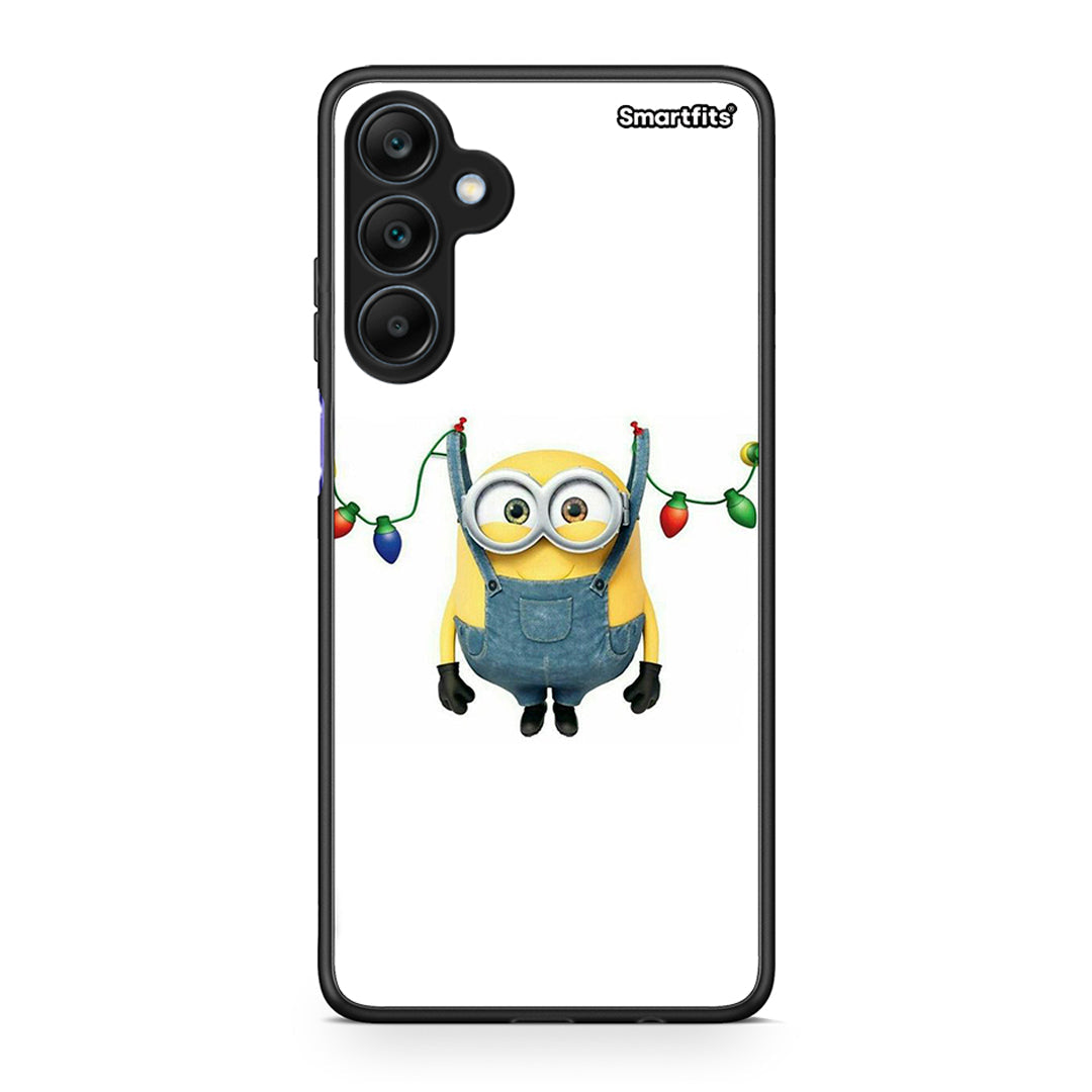 Samsung Galaxy A25 5G Xmas Minion Lights θήκη από τη Smartfits με σχέδιο στο πίσω μέρος και μαύρο περίβλημα | Smartphone case with colorful back and black bezels by Smartfits