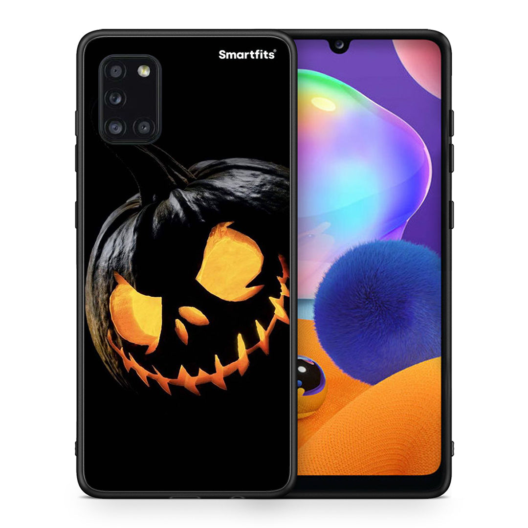 Θήκη Samsung Galaxy A31 Halloween Scary Pumpkin από τη Smartfits με σχέδιο στο πίσω μέρος και μαύρο περίβλημα | Samsung Galaxy A31 Halloween Scary Pumpkin case with colorful back and black bezels