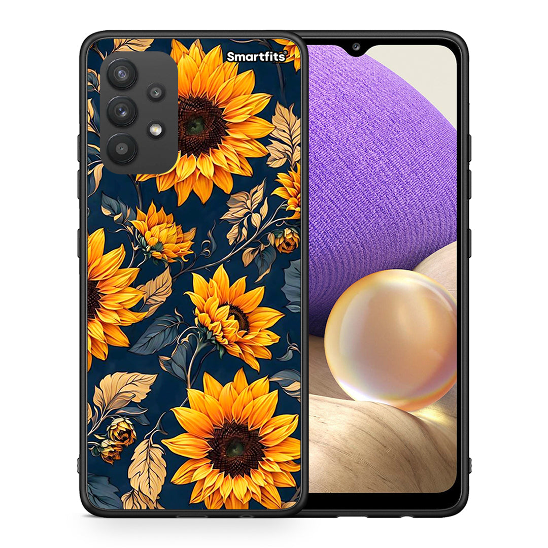 Θήκη Samsung A32 4G Autumn Sunflowers από τη Smartfits με σχέδιο στο πίσω μέρος και μαύρο περίβλημα | Samsung A32 4G Autumn Sunflowers case with colorful back and black bezels