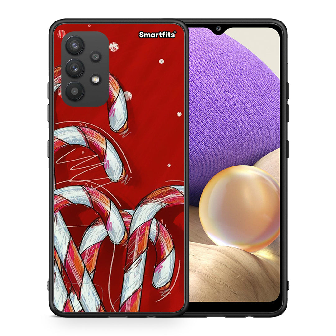 Θήκη Samsung A32 4G Candy Cane από τη Smartfits με σχέδιο στο πίσω μέρος και μαύρο περίβλημα | Samsung A32 4G Candy Cane case with colorful back and black bezels