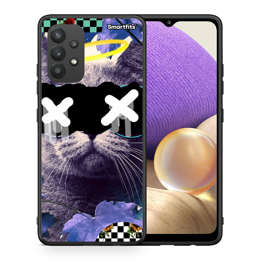 Θήκη Samsung A32 4G Cat Collage από τη Smartfits με σχέδιο στο πίσω μέρος και μαύρο περίβλημα | Samsung A32 4G Cat Collage case with colorful back and black bezels