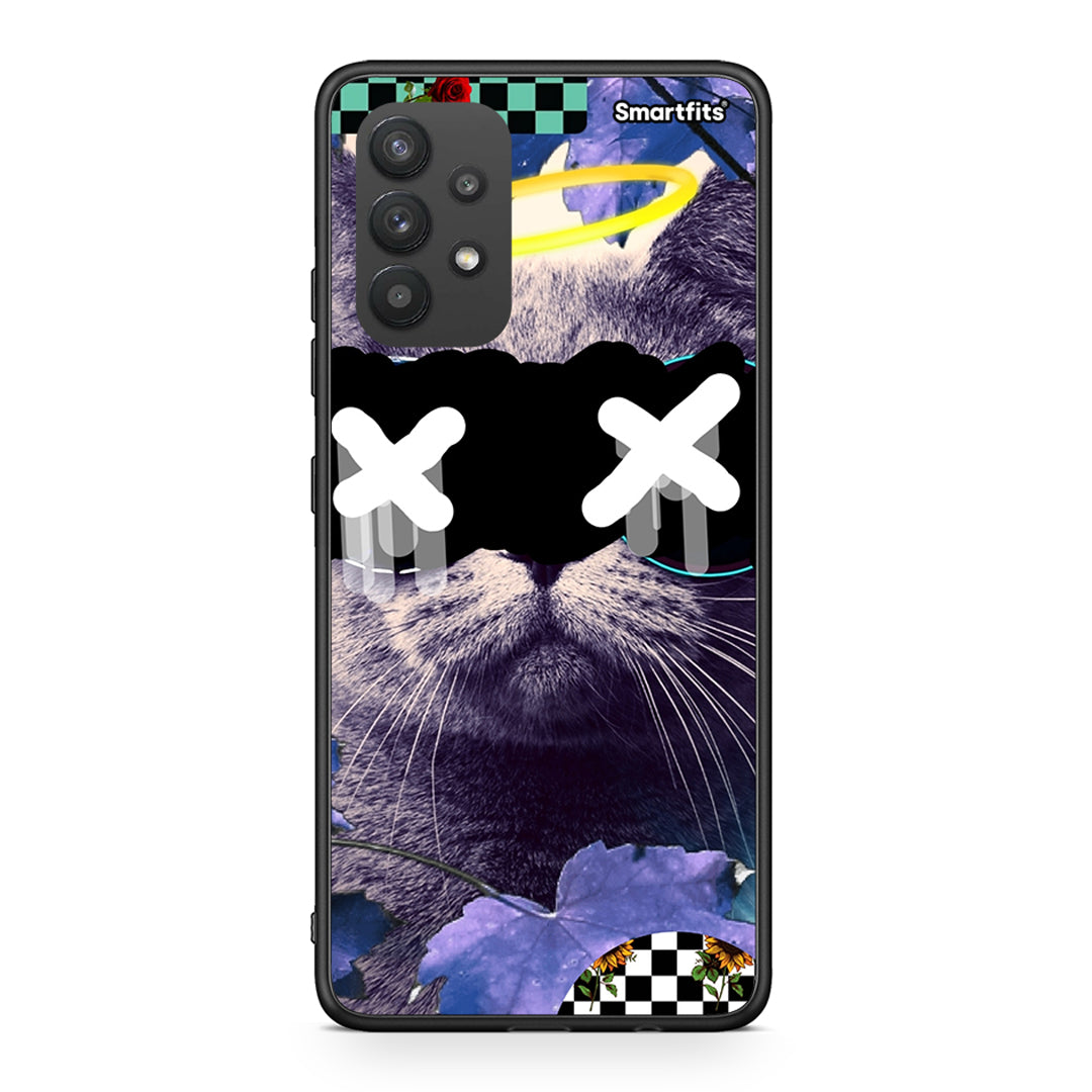 Samsung A32 4G Cat Collage θήκη από τη Smartfits με σχέδιο στο πίσω μέρος και μαύρο περίβλημα | Smartphone case with colorful back and black bezels by Smartfits