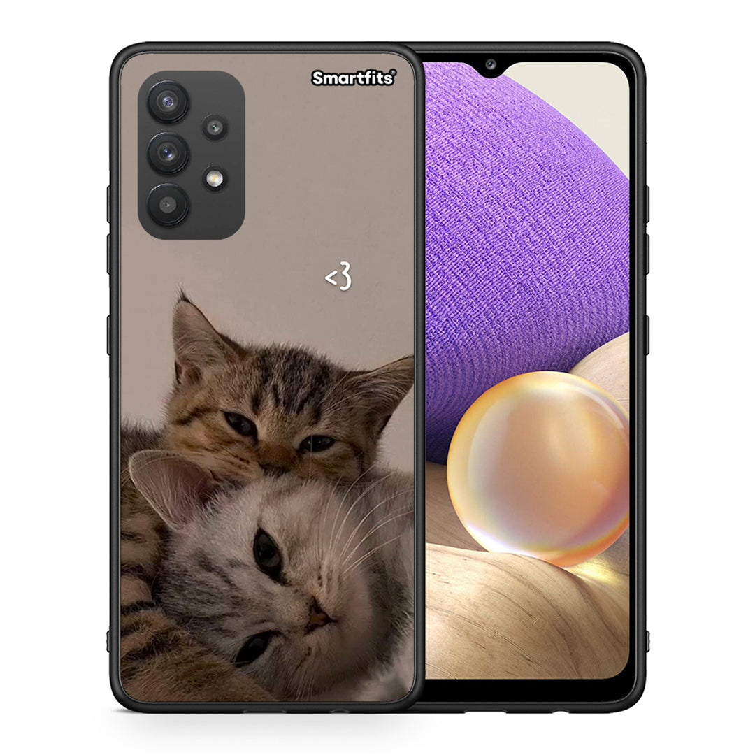 Θήκη Samsung A32 4G Cats In Love από τη Smartfits με σχέδιο στο πίσω μέρος και μαύρο περίβλημα | Samsung A32 4G Cats In Love case with colorful back and black bezels