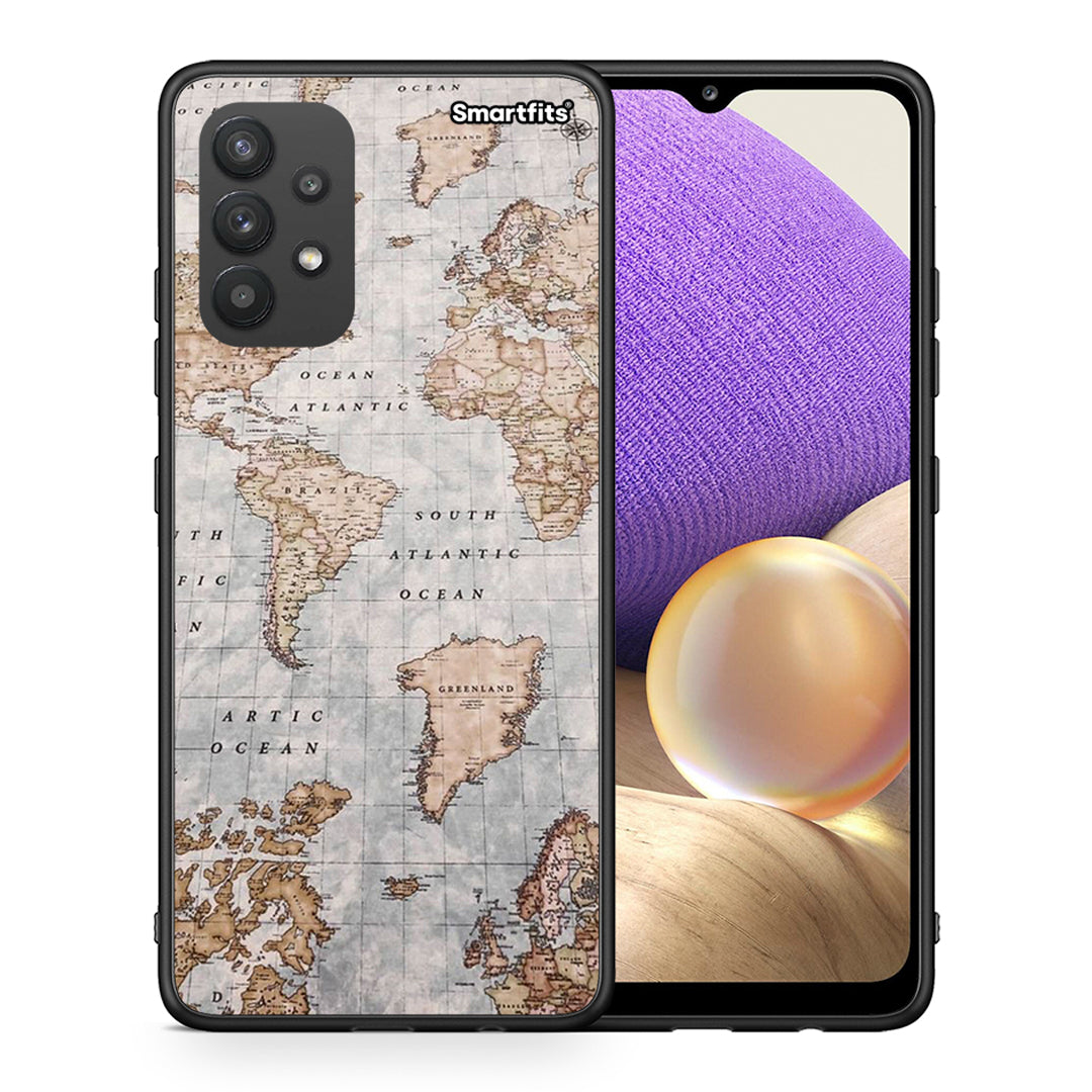 Θήκη Samsung A32 4G World Map από τη Smartfits με σχέδιο στο πίσω μέρος και μαύρο περίβλημα | Samsung A32 4G World Map case with colorful back and black bezels