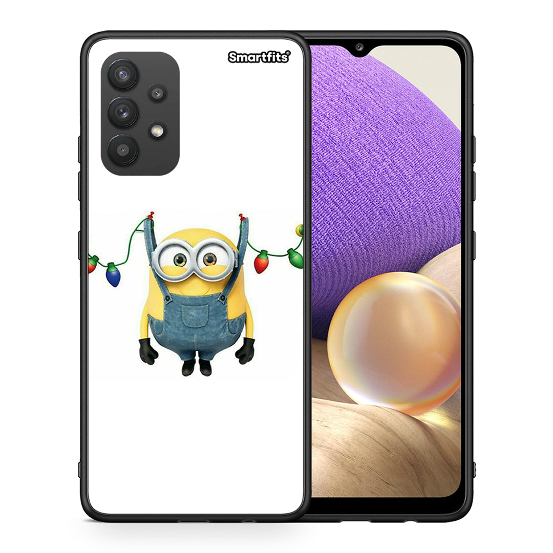 Θήκη Samsung A32 4G Xmas Minion Lights από τη Smartfits με σχέδιο στο πίσω μέρος και μαύρο περίβλημα | Samsung A32 4G Xmas Minion Lights case with colorful back and black bezels