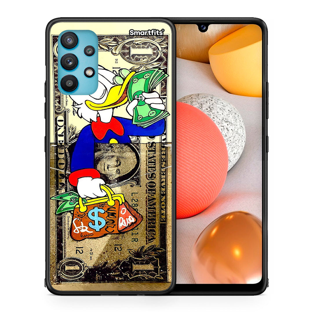 Θήκη Samsung Galaxy A32 5G Duck Money από τη Smartfits με σχέδιο στο πίσω μέρος και μαύρο περίβλημα | Samsung Galaxy A32 5G Duck Money case with colorful back and black bezels