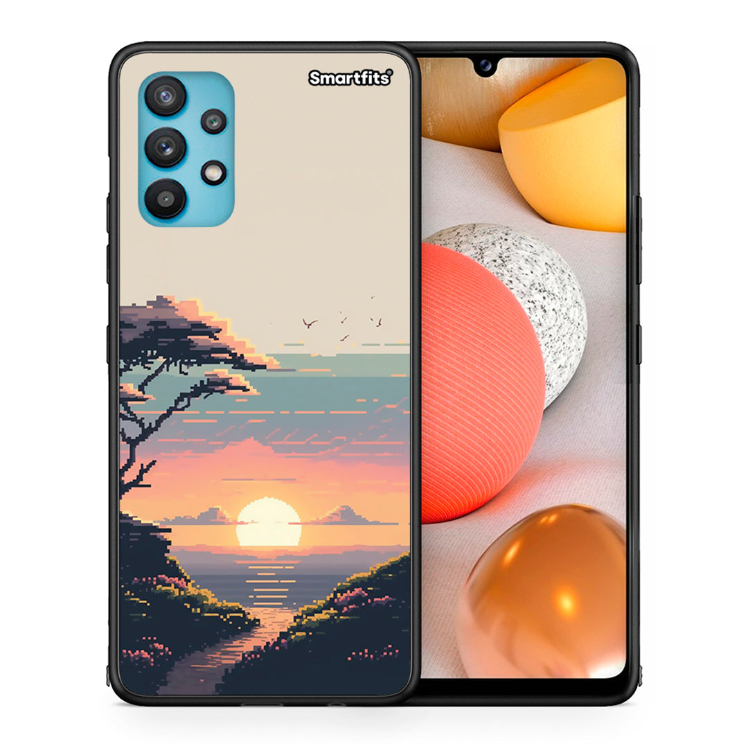 Θήκη Samsung Galaxy A32 5G Pixel Sunset από τη Smartfits με σχέδιο στο πίσω μέρος και μαύρο περίβλημα | Samsung Galaxy A32 5G Pixel Sunset case with colorful back and black bezels