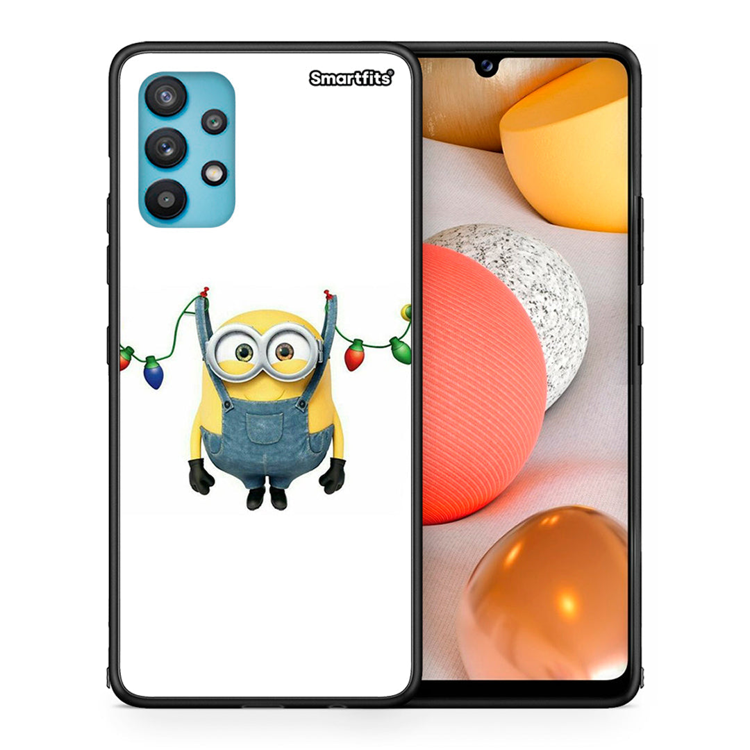 Θήκη Samsung Galaxy A32 5G Xmas Minion Lights από τη Smartfits με σχέδιο στο πίσω μέρος και μαύρο περίβλημα | Samsung Galaxy A32 5G Xmas Minion Lights case with colorful back and black bezels