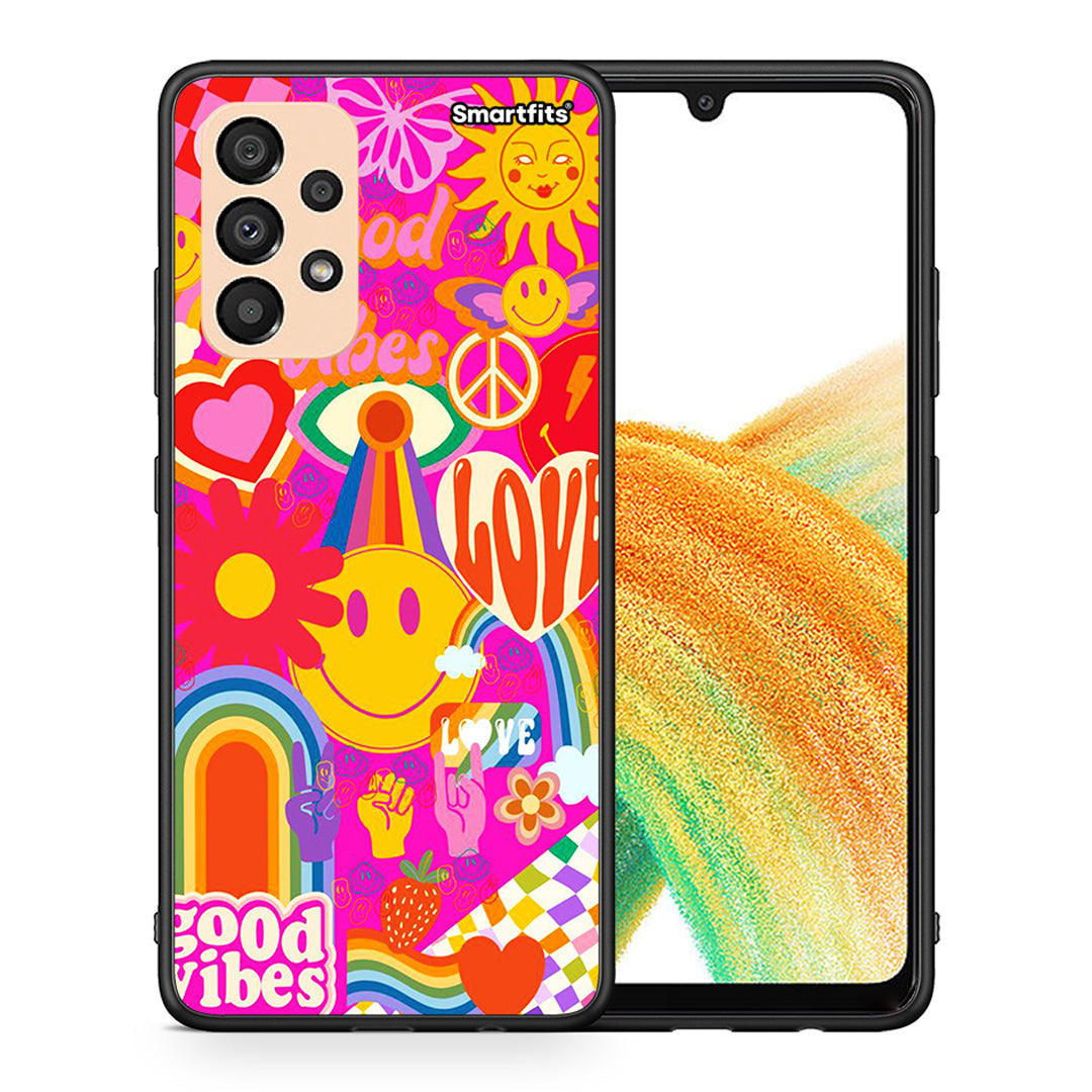 Θήκη Samsung A33 5G Hippie Love από τη Smartfits με σχέδιο στο πίσω μέρος και μαύρο περίβλημα | Samsung A33 5G Hippie Love case with colorful back and black bezels