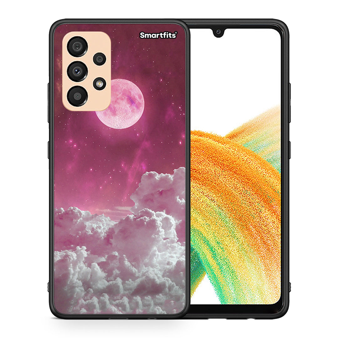 Θήκη Samsung A33 5G Pink Moon από τη Smartfits με σχέδιο στο πίσω μέρος και μαύρο περίβλημα | Samsung A33 5G Pink Moon case with colorful back and black bezels