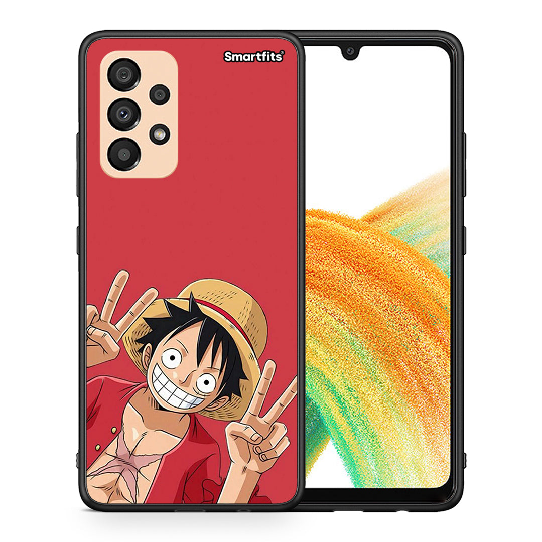 Θήκη Samsung A33 5G Pirate Luffy από τη Smartfits με σχέδιο στο πίσω μέρος και μαύρο περίβλημα | Samsung A33 5G Pirate Luffy case with colorful back and black bezels