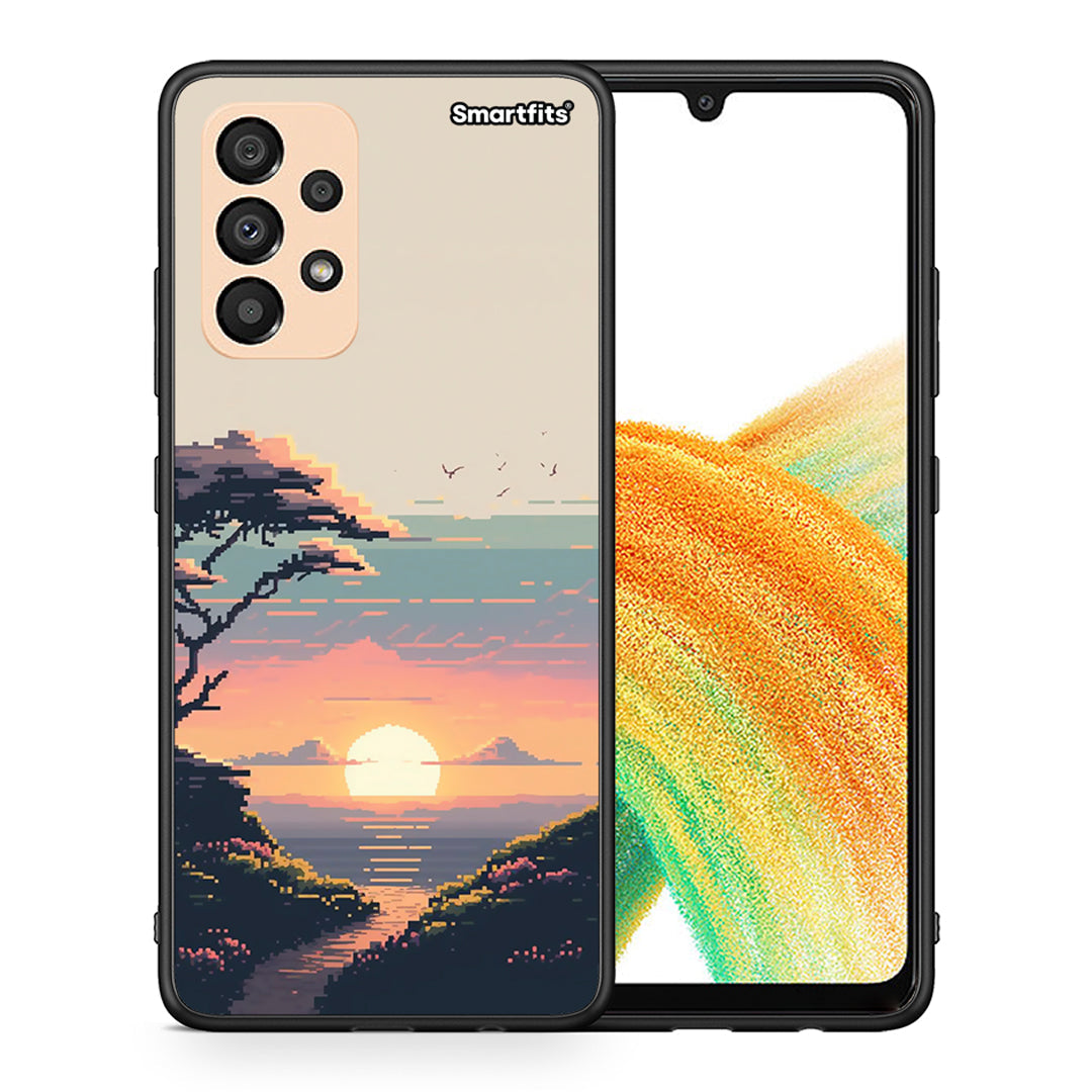 Θήκη Samsung A33 5G Pixel Sunset από τη Smartfits με σχέδιο στο πίσω μέρος και μαύρο περίβλημα | Samsung A33 5G Pixel Sunset case with colorful back and black bezels